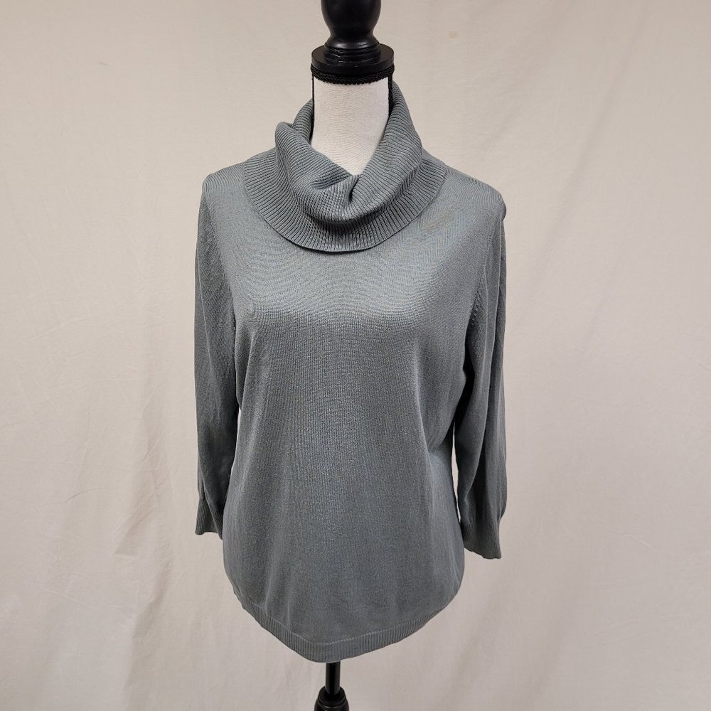 WinterSilks Turtleneck ¾ Sleeve Sweater Green L